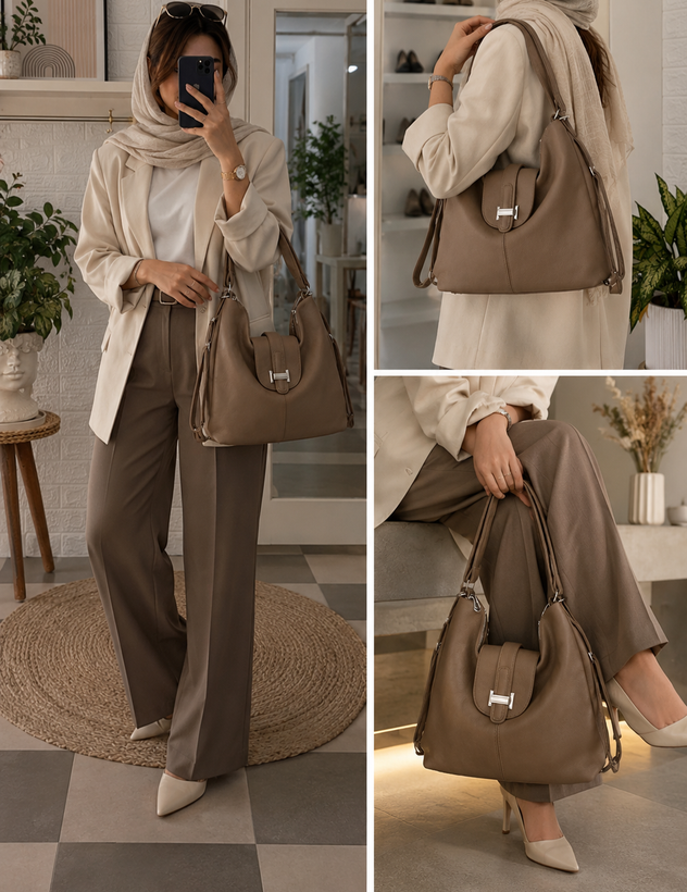 کیف وارداتی دوشی زنانه دوکاره موکا