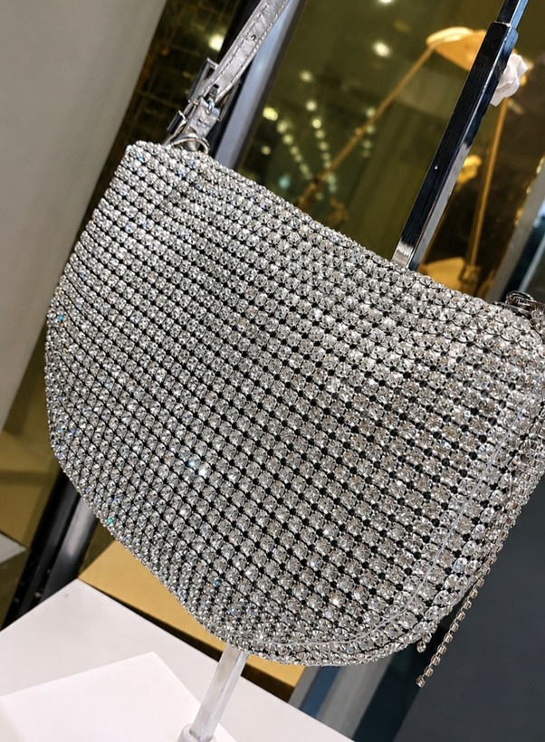 کیف مجلسی فول کریستال نقره ای